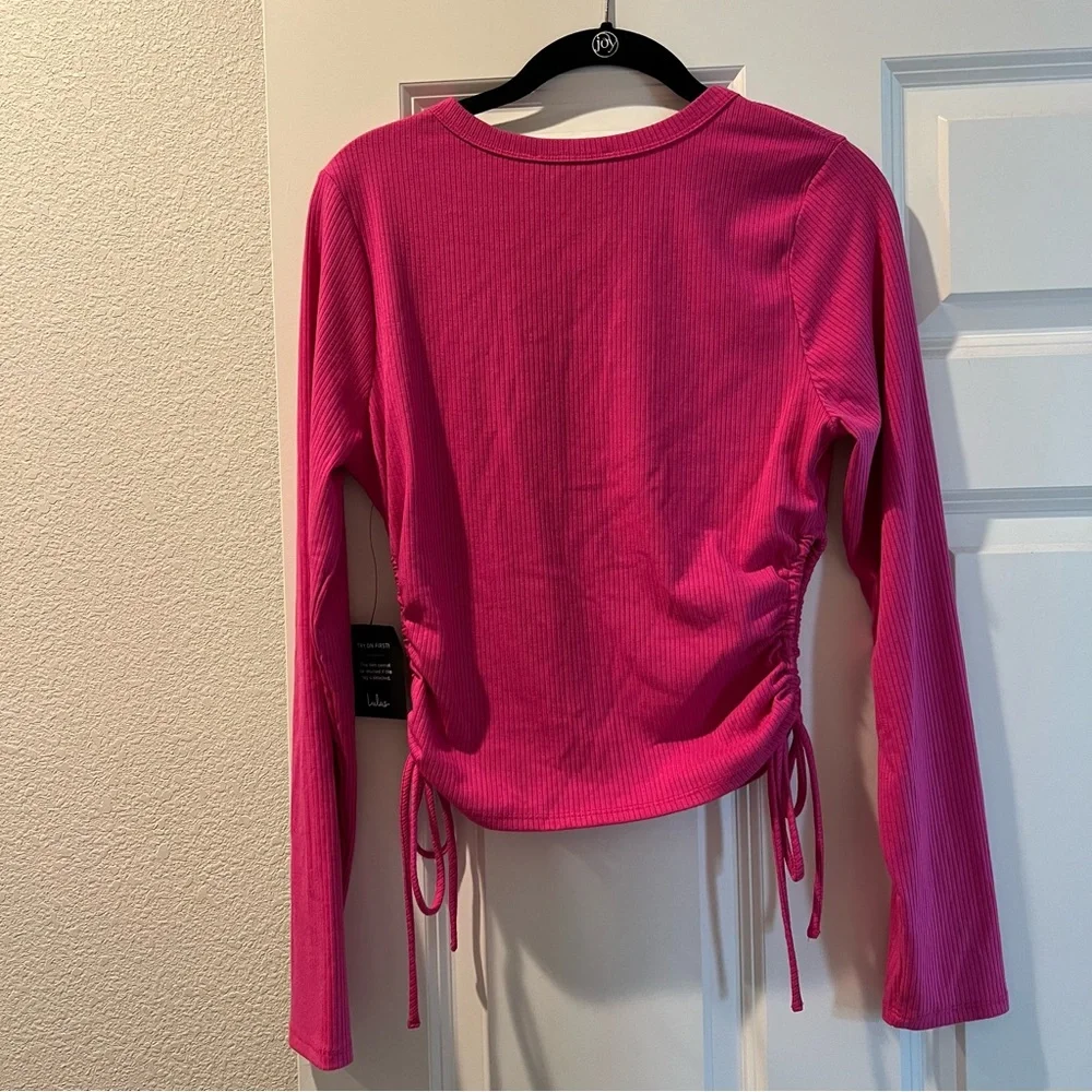LULUS Magenta Drawstring Ruched Cutout Long sleeve Top